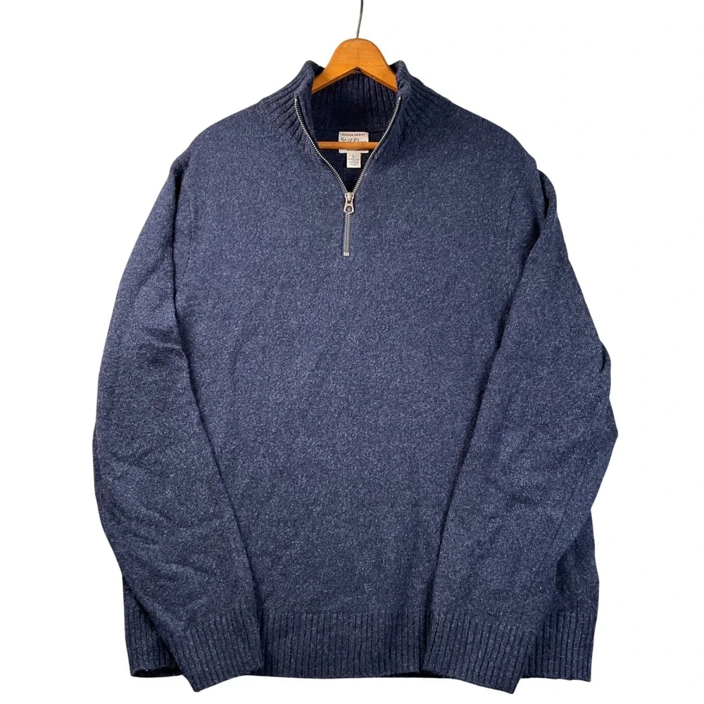 J.Crew Rugged Merino Quarter Zip Sweater Mens Large Navy Blue Excellent Knit